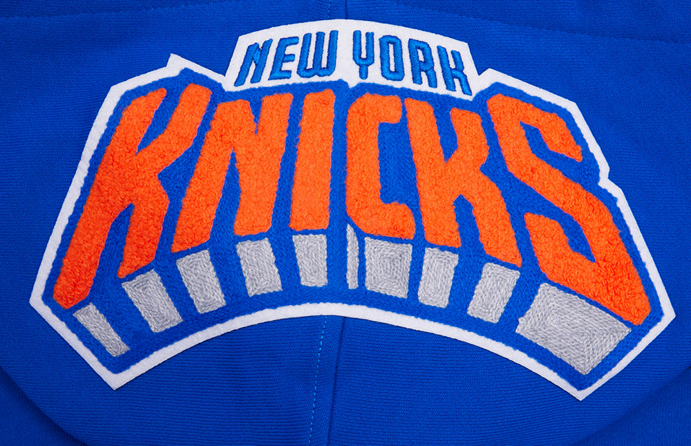 NBA NEW YORK KNICKS TEAM PENNANTS CHANDAIL À CAPUCHON EN MOLLETON CÔTELÉ POUR HOMME (BLEU ROYAL/ORANGE/BLEU ROYAL)