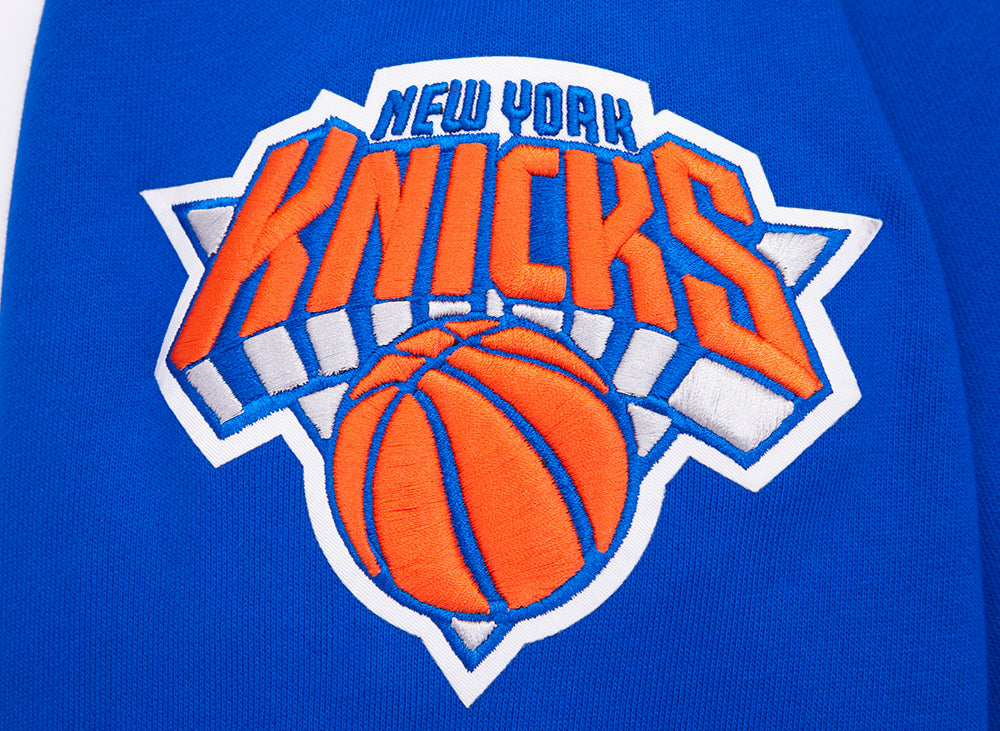 NBA NEW YORK KNICKS TEAM PENNANTS CHANDAIL À CAPUCHON EN MOLLETON CÔTELÉ POUR HOMME (BLEU ROYAL/ORANGE/BLEU ROYAL)