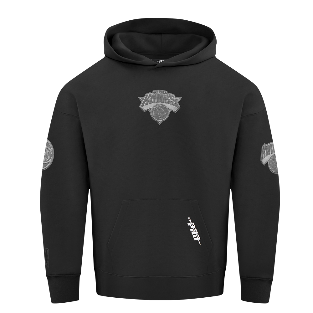 NBA NEW YORK KNICKS REVERSE FRENCH TERRY MEN'S DROP SHOULDER FLEECE PULLOVER HOODIE (BLACK)