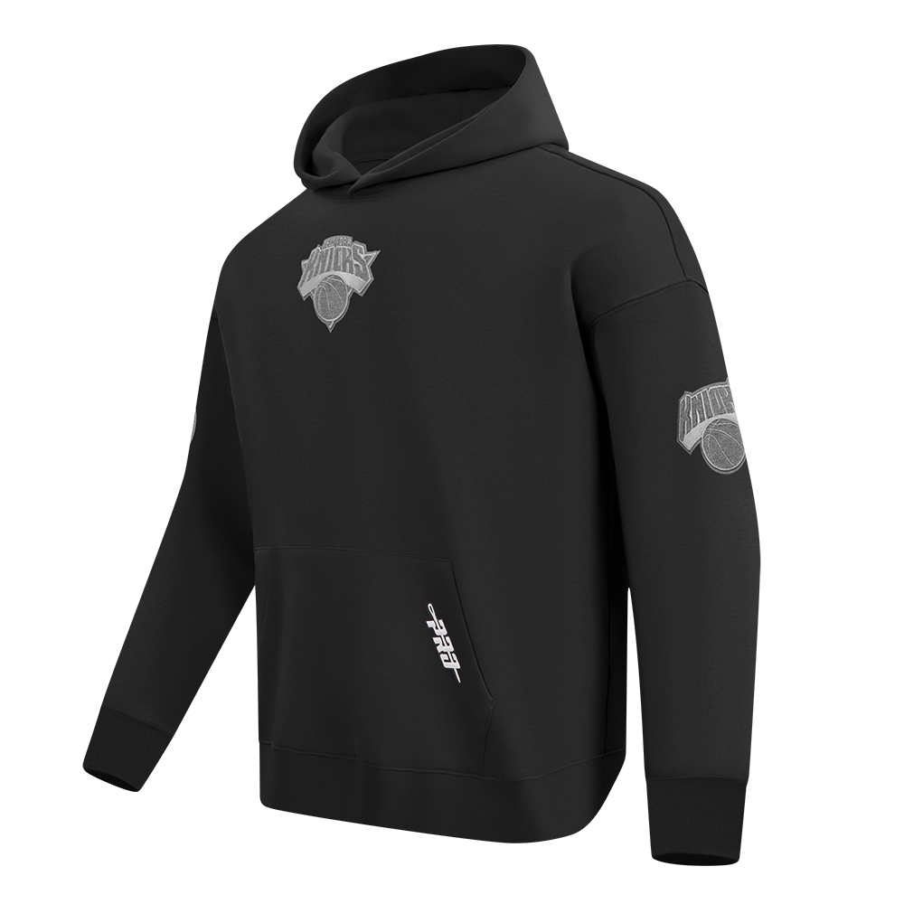 NBA NEW YORK KNICKS REVERSE FRENCH TERRY MEN'S DROP SHOULDER FLEECE PULLOVER HOODIE (BLACK)