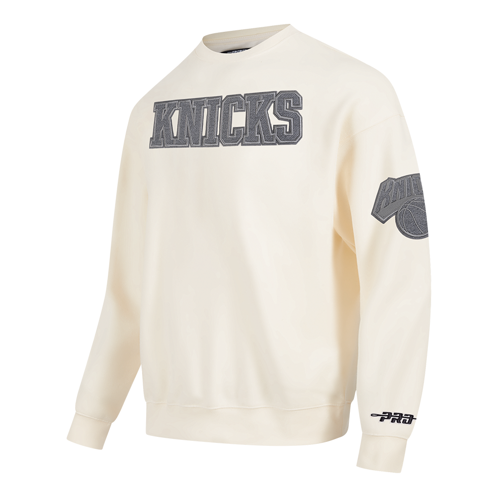 NBA NEW YORK KNICKS REVERSE FRENCH TERRY MEN'S DROP SHOULDER FLEECE CREWNECK (EGGSHELL)