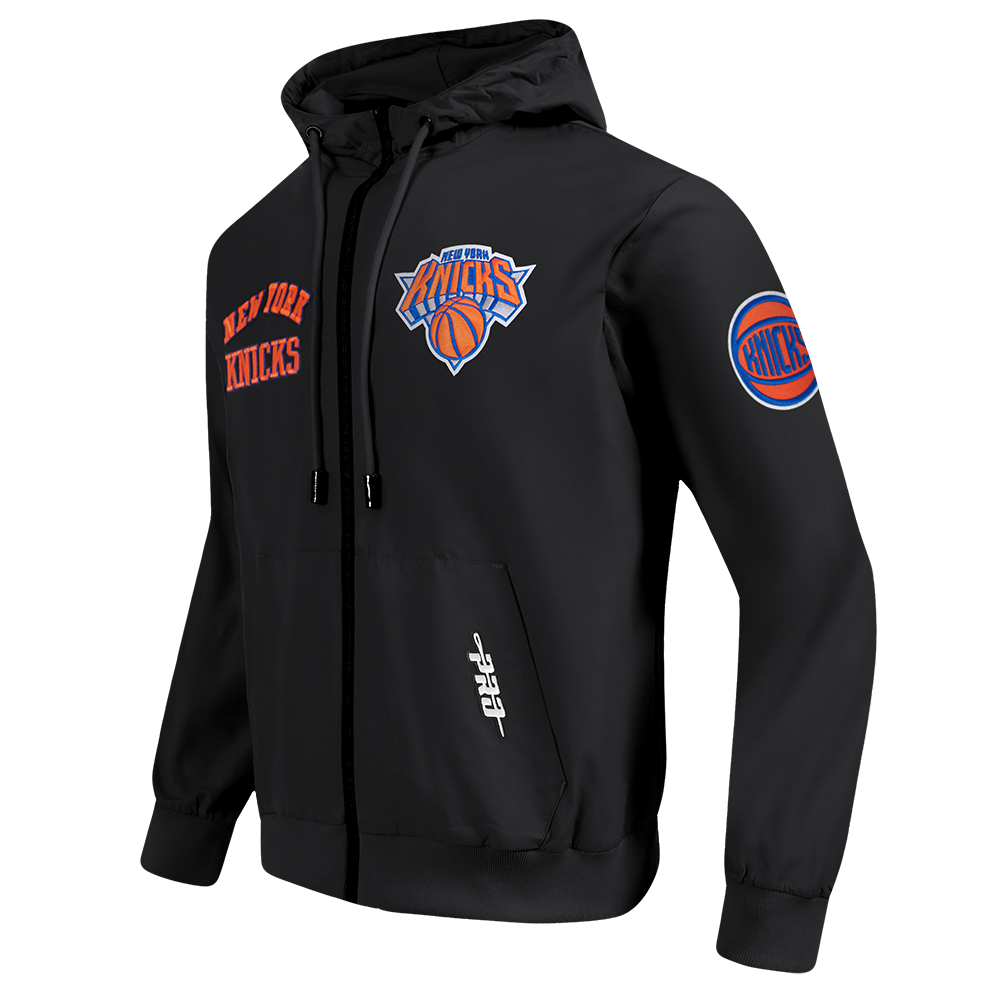 NBA NEW YORK KNICKS CLASSIC WIND SUIT MEN'S WOVEN FULL ZIP PULLOVER HOODIE (BLACK)