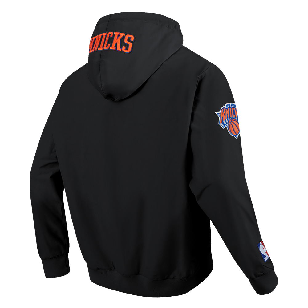 NBA NEW YORK KNICKS CLASSIC WIND SUIT MEN'S WOVEN FULL ZIP PULLOVER HOODIE (BLACK)