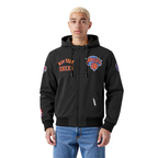 NBA NEW YORK KNICKS CLASSIC WIND SUIT MEN'S WOVEN FULL ZIP PULLOVER HOODIE (BLACK)