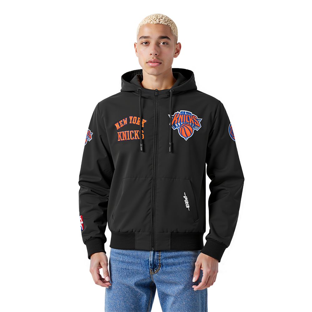 NBA NEW YORK KNICKS CLASSIC WIND SUIT MEN'S WOVEN FULL ZIP PULLOVER HOODIE (BLACK)