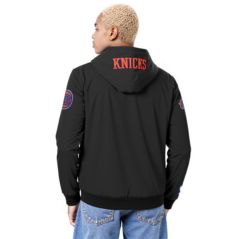 NBA NEW YORK KNICKS CLASSIC WIND SUIT MEN'S WOVEN FULL ZIP PULLOVER HOODIE (BLACK)