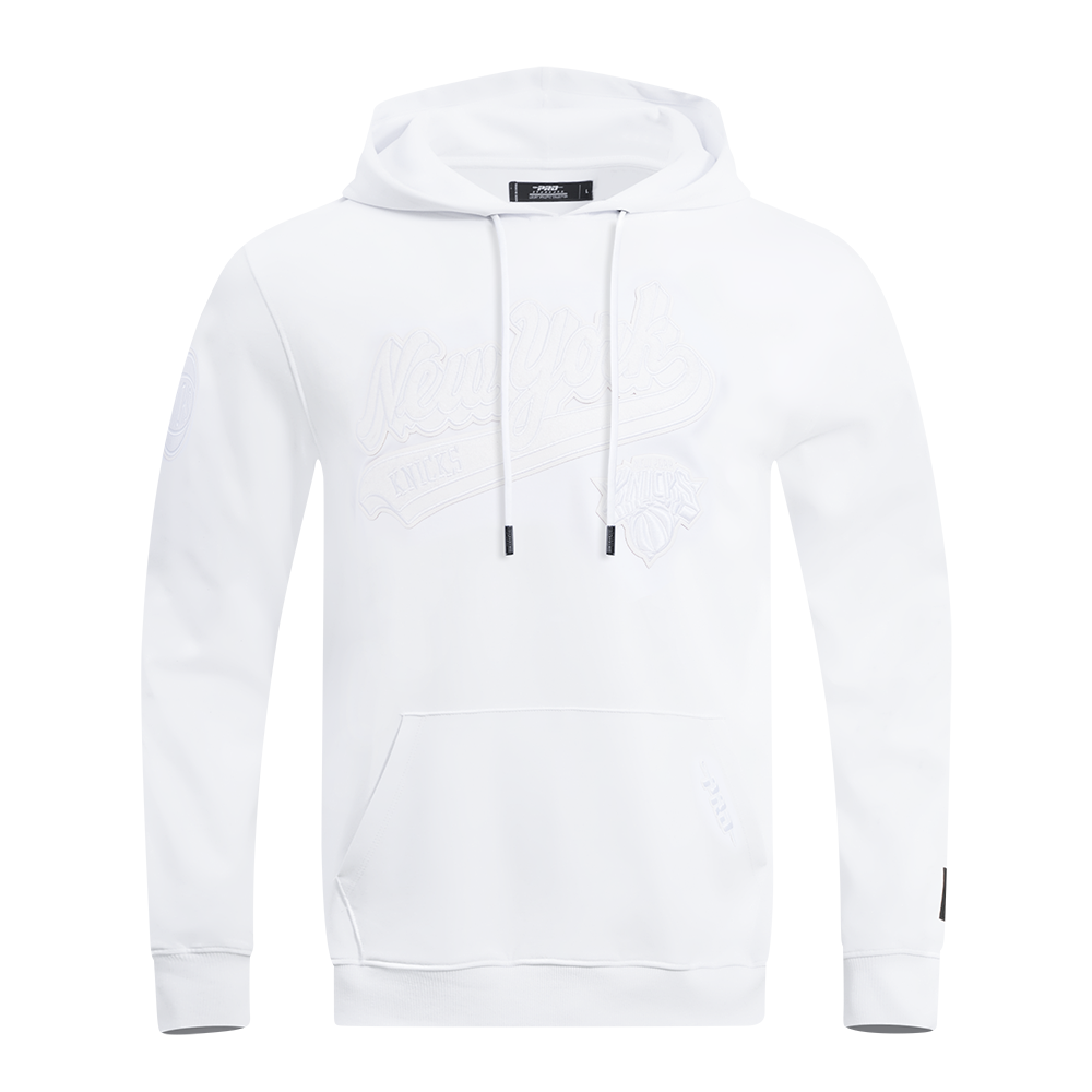 NBA NEW YORK KNICKS WHITE OUT MEN'S DOUBLE KNIT PULLOVER HOODIE (WHITE)