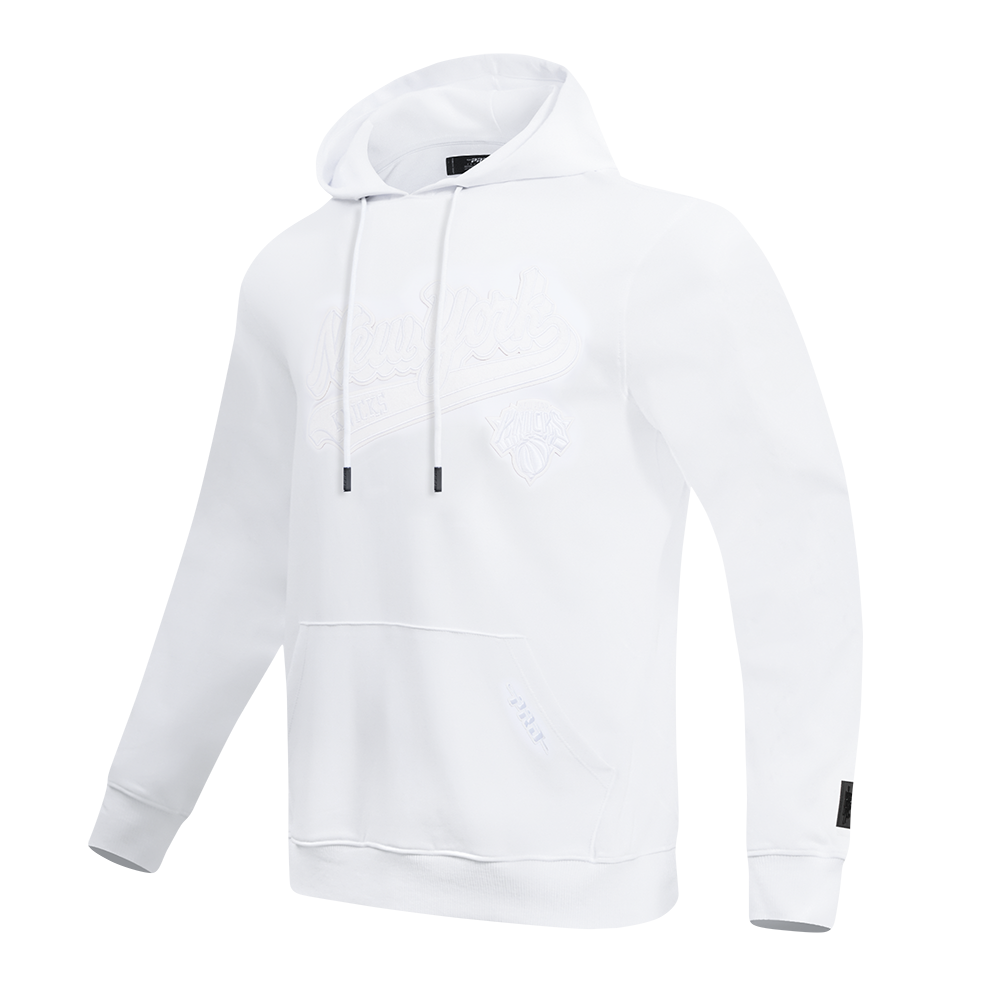 NBA NEW YORK KNICKS WHITE OUT MEN'S DOUBLE KNIT PULLOVER HOODIE (WHITE)