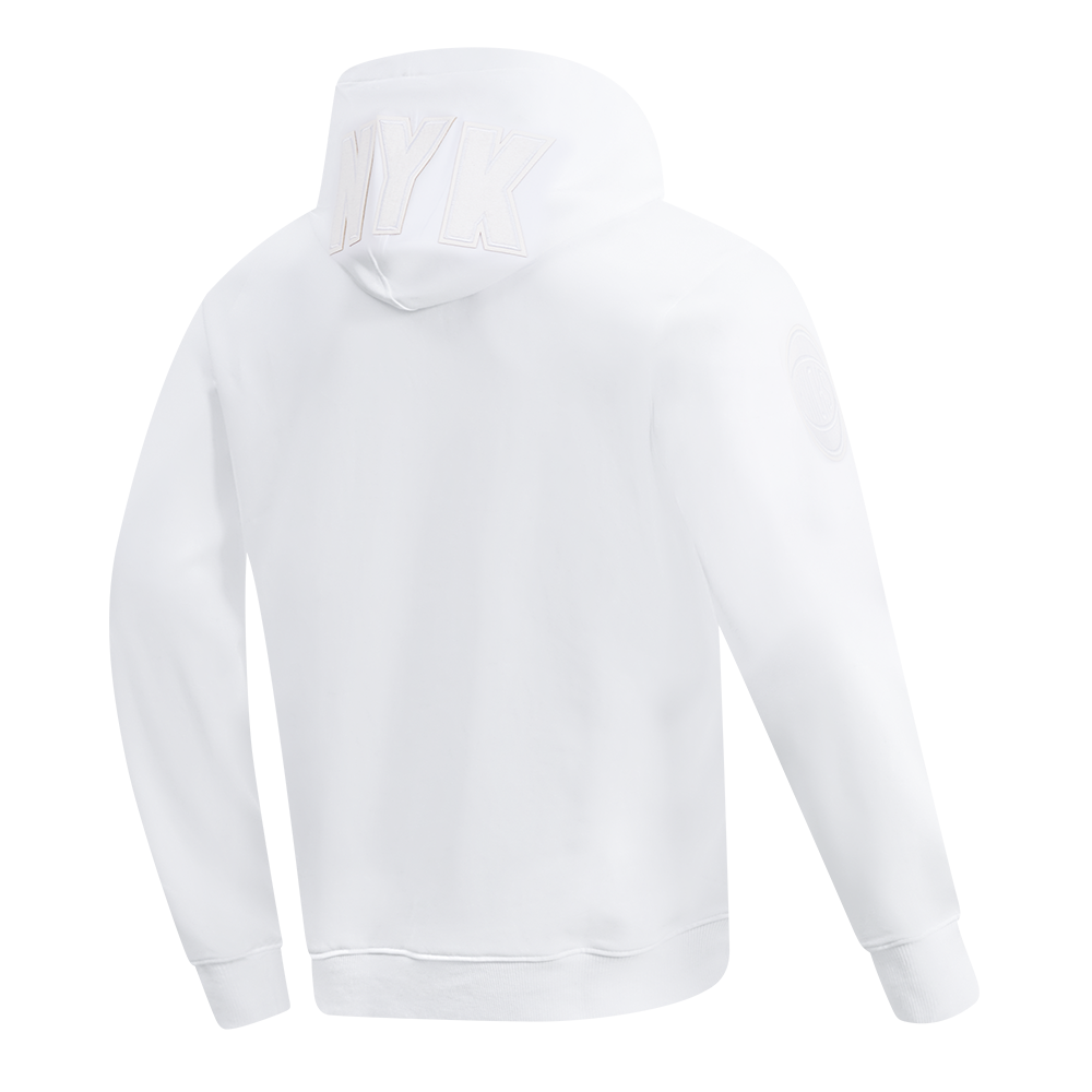 NBA NEW YORK KNICKS WHITE OUT MEN'S DOUBLE KNIT PULLOVER HOODIE (WHITE)