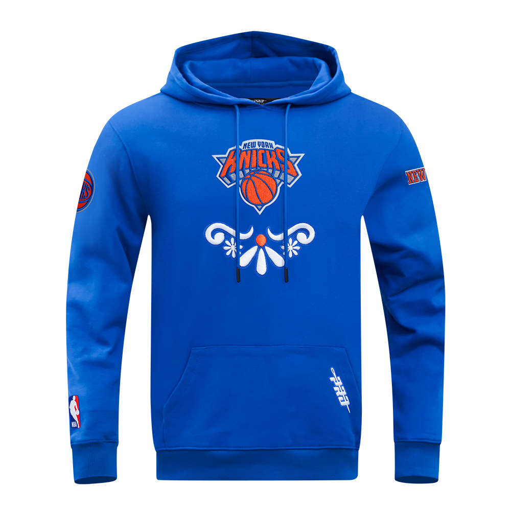 NBA NEW YORK KNICKS SUGAR SKULL MEN'S FLEECE PULLOVER HOODIE (ROYAL BLUE)
