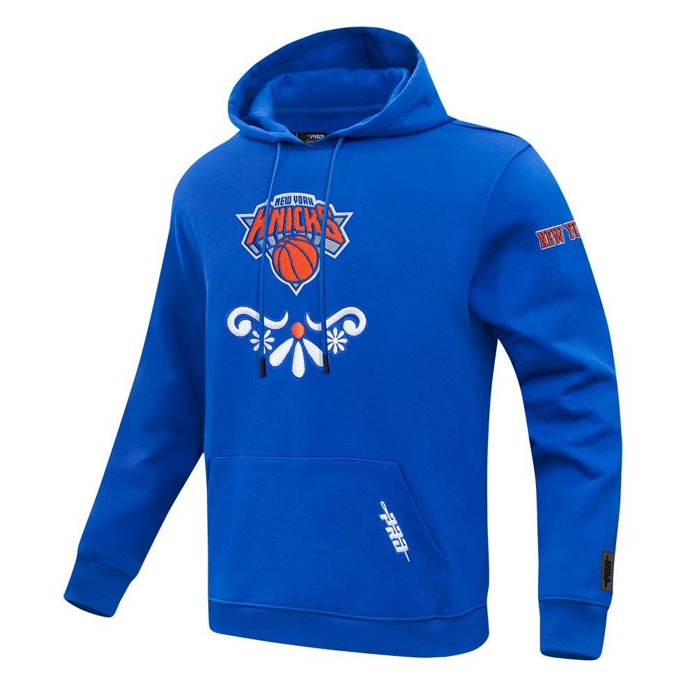NBA NEW YORK KNICKS SUGAR SKULL MEN'S FLEECE PULLOVER HOODIE (ROYAL BLUE)
