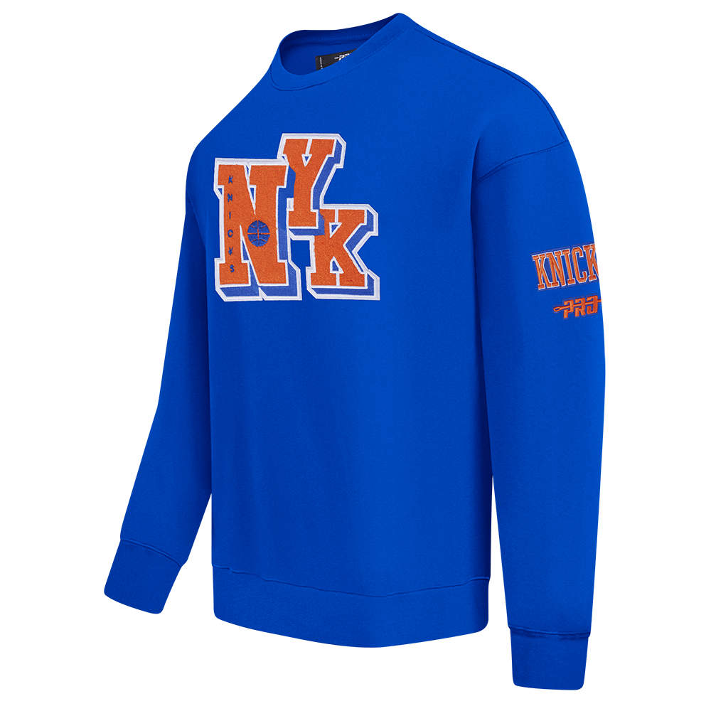 NBA NEW YORK KNICKS BEST OF MEN'S DROP SHOULDER FLC CREWNECK (ROYAL BLUE)