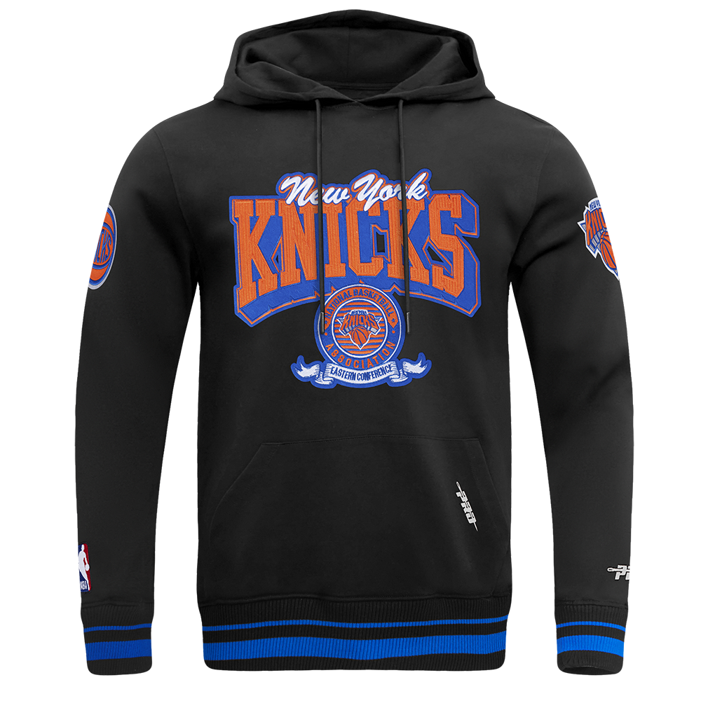 NBA NEW YORK KNICKS TEAM BADGE CHANDAIL À CAPUCHON CÔTELÉ POUR HOMME (NOIR/BLEU ROYAL/NOIR)