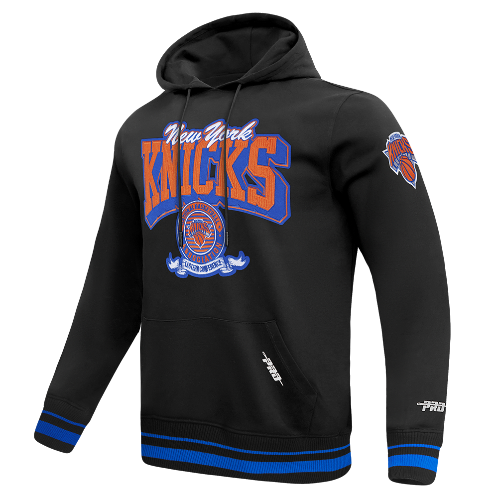 NBA NEW YORK KNICKS TEAM BADGE CHANDAIL À CAPUCHON CÔTELÉ POUR HOMME (NOIR/BLEU ROYAL/NOIR)