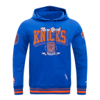 NBA NEW YORK KNICKS TEAM BADGE CHANDAIL À CAPUCHON EN MOLLETON CÔTELÉ POUR HOMME (BLEU ROYAL/ORANGE/BLEU ROYAL)