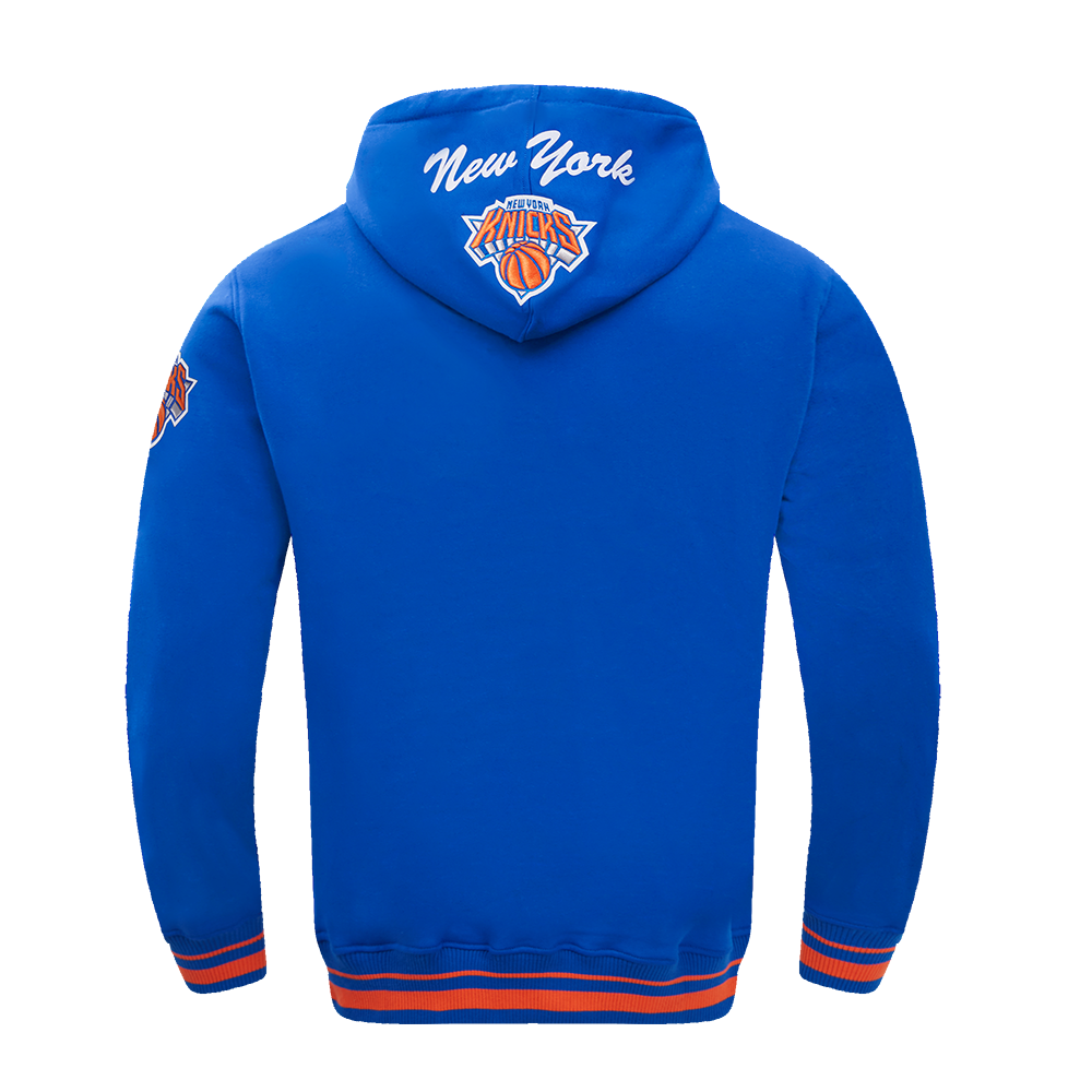NBA NEW YORK KNICKS TEAM BADGE CHANDAIL À CAPUCHON EN MOLLETON CÔTELÉ POUR HOMME (BLEU ROYAL/ORANGE/BLEU ROYAL)