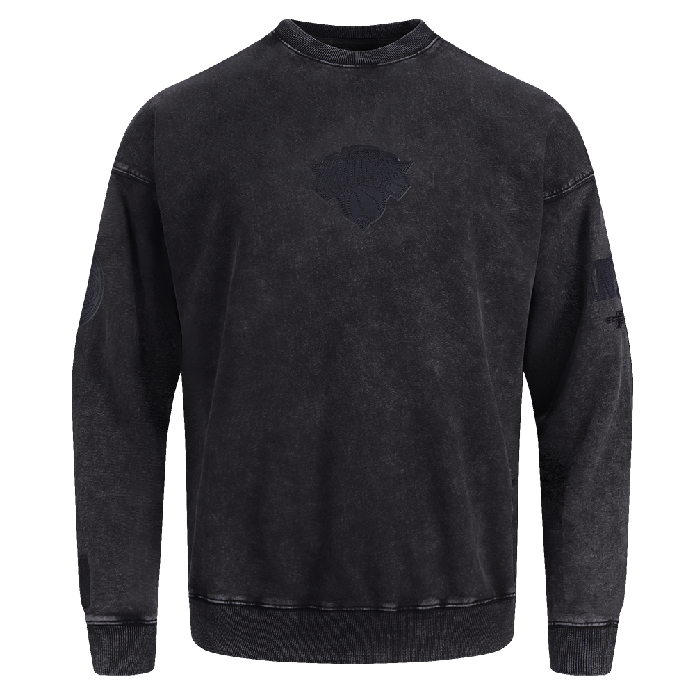NBA NEW YORK KNICKS WASHED VANGUARD CHANDAIL OUATÉ À COL ROND POUR HOMME (NOIR DÉLAVÉ)