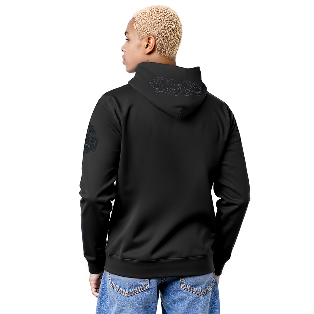 NBA NEW YORK KNICKS BLACKOUT MEN'S DROP SHOULDER FLC PO HOODIE (BLACK)