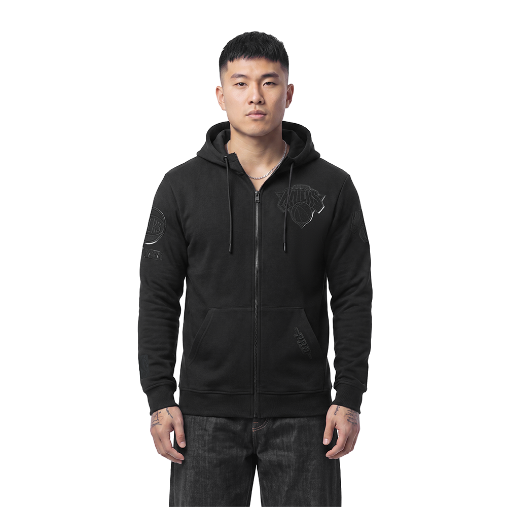 NBA NEW YORK KNICKS TRIPLE BLACK MEN'S FULL ZIP HOODIE (BLACK)