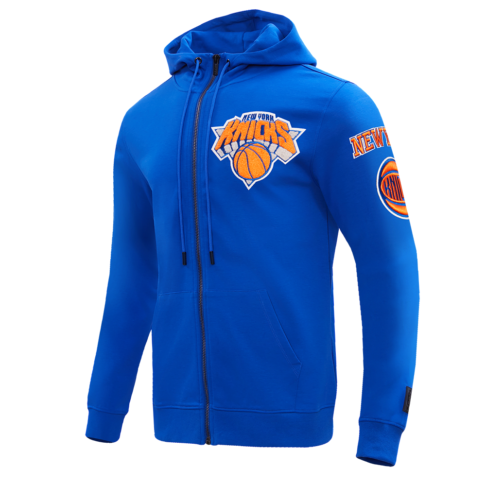 NBA NEW YORK KNICKS CLASSIC CHENILLE MEN'S FULL ZIP PULLOVER HOODIE (ROYAL BLUE)