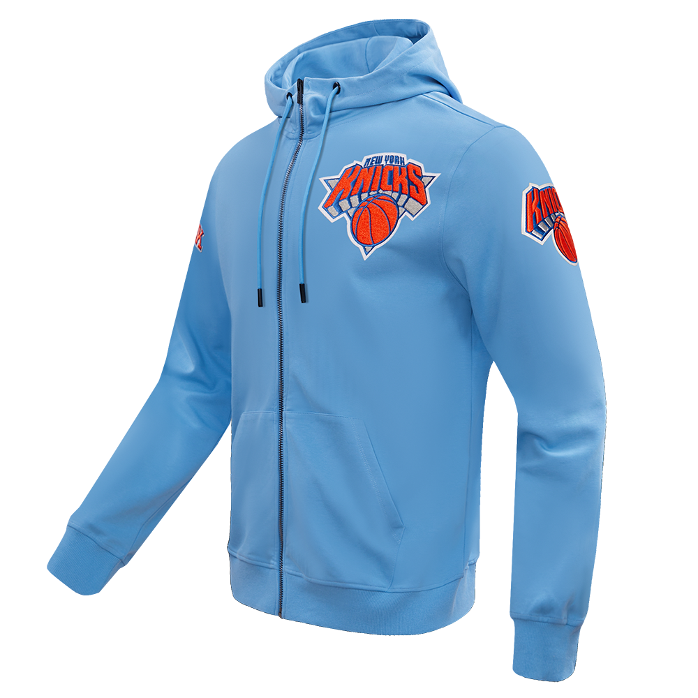 NBA NEW YORK KNICKS CLASSIC CHENILLE MEN'S FULL ZIP PULLOVER HOODIE (UNIVERSITY BLUE)