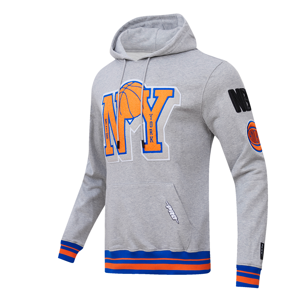 NBA NEW YORK KNICKS MASHUP MEN'S RIB PULLOVER HOODIE (HEATHER GREY/ROYAL/ORANGE)