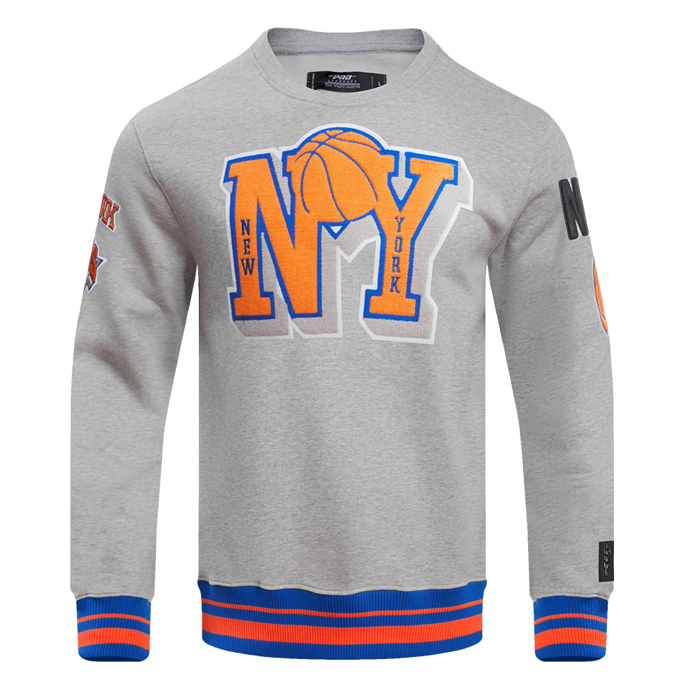 NBA NEW YORK KNICKS CHANDAIL À COL ROND MASHUP CÔTELÉ POUR HOMME (GRIS CHINÉ/BLEU ROYAL/ORANGE)