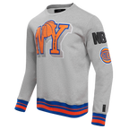 NBA NEW YORK KNICKS CHANDAIL À COL ROND MASHUP CÔTELÉ POUR HOMME (GRIS CHINÉ/BLEU ROYAL/ORANGE)