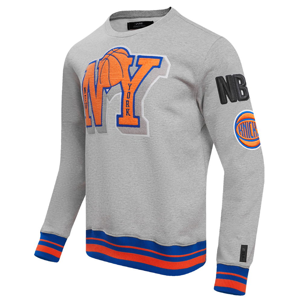 NBA NEW YORK KNICKS MASHUP MEN'S RIB CREWNECK (HEATHER GREY/ROYAL/ORANGE)