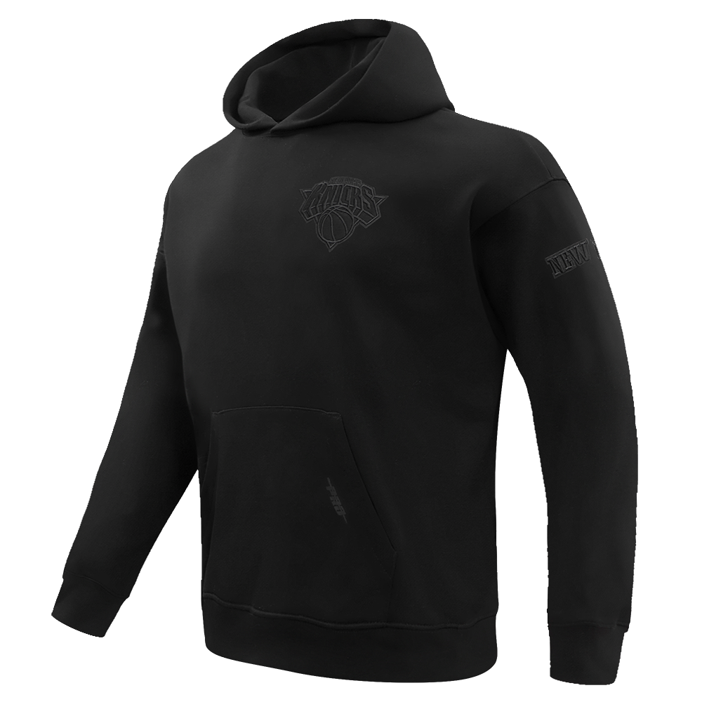NBA NEW YORK KNICKS NEUTRAL DROP SHOULDER FLEECE PULLOVER HOODIE (BLACK)