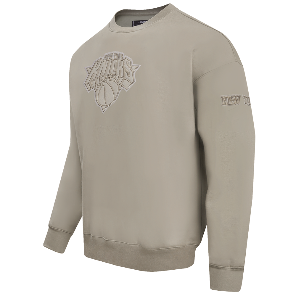 NBA NEW YORK KNICKS NEUTRAL DROP SHOULDER FLEECE CREWNECK (TAUPE)