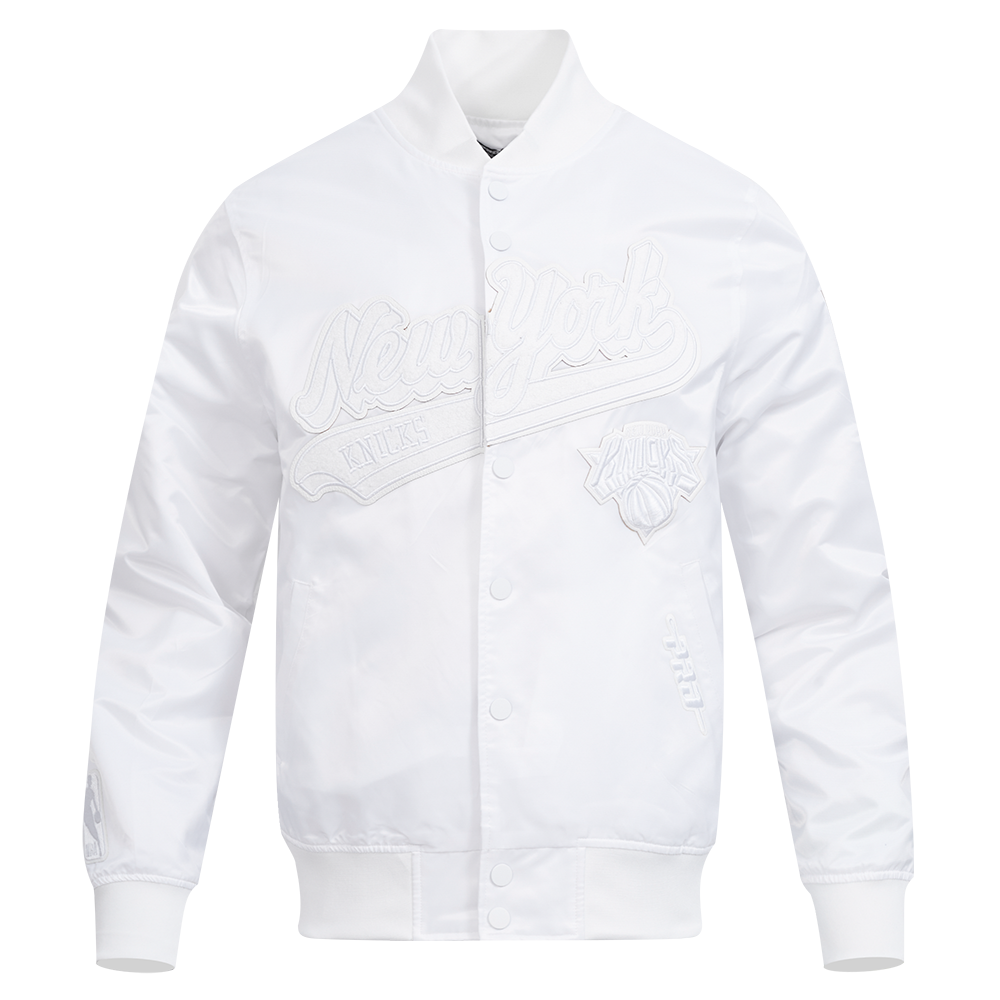 NBA NEW YORK KNICKS WHITE OUT MEN'S SATIN JACKET (WHITE)
