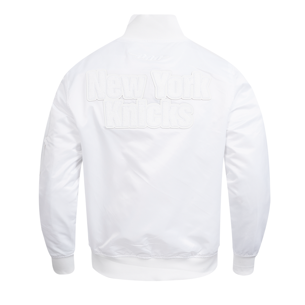 NBA NEW YORK KNICKS WHITE OUT MEN'S SATIN JACKET (WHITE)