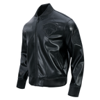 NBA NEW YORK KNICKS BLACKOUT MEN'S LEATHER VARSITY JACKET (JET BLACK)