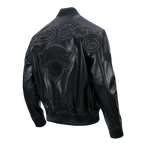 NBA NEW YORK KNICKS BLACKOUT MEN'S LEATHER VARSITY JACKET (JET BLACK)