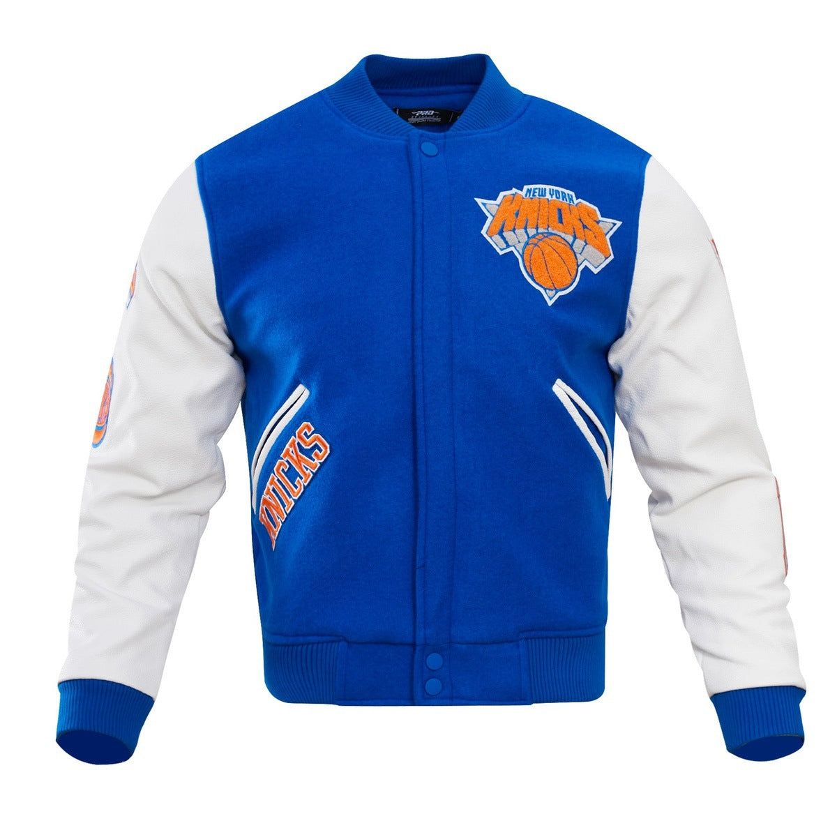 NBA NEW YORK KNICKS CLASSIC BLOUSON COLLÉGIAL EN LAINE POUR HOMME (BLEU ROYAL/BLANC)