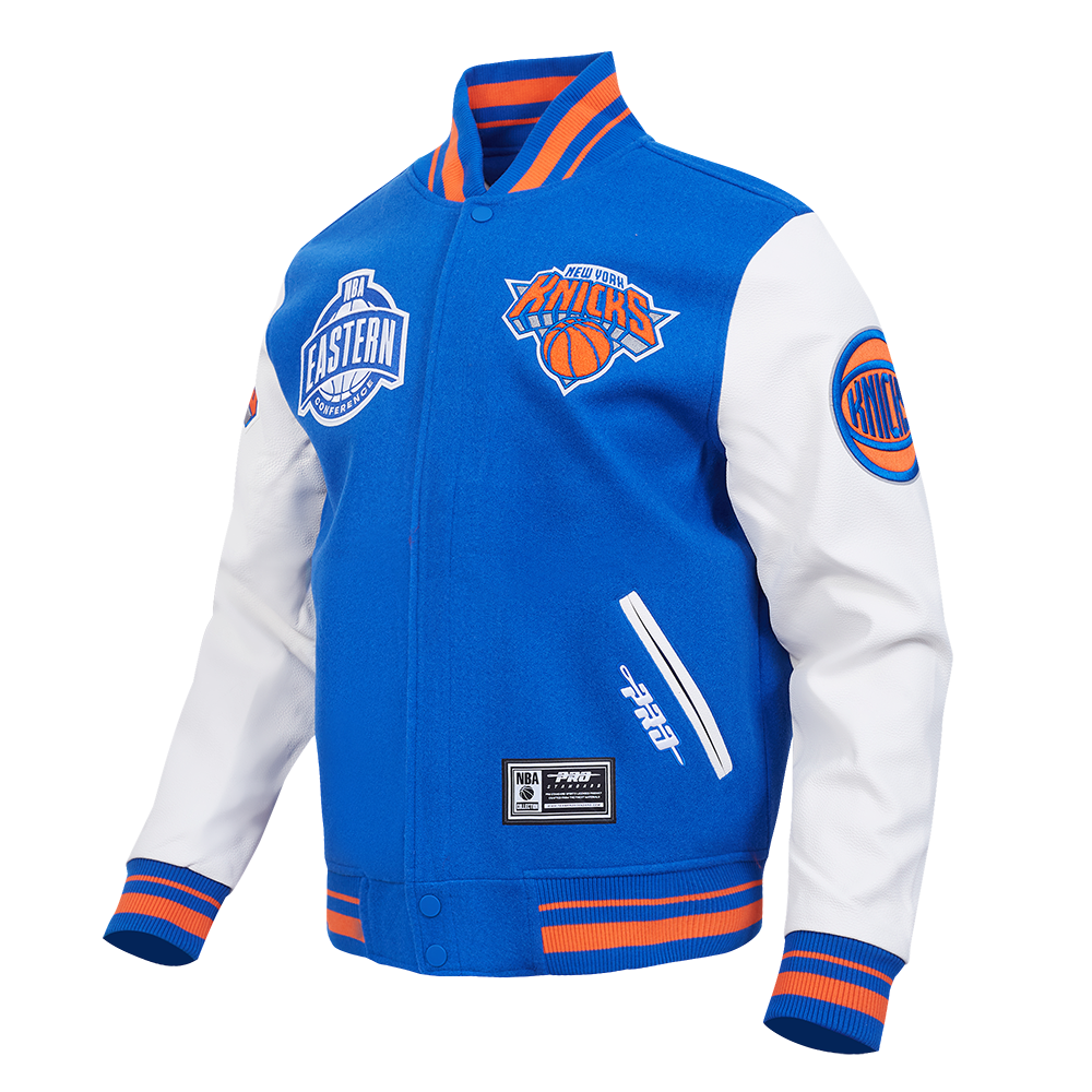 NBA NEW YORK KNICKS MEN'S VARSITY JACKET (ROYAL/ORANGE/ROYAL)