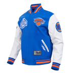 NBA NEW YORK KNICKS MEN'S VARSITY JACKET (ROYAL/ORANGE/ROYAL)