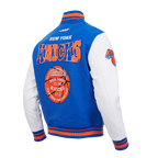 NBA NEW YORK KNICKS MEN'S VARSITY JACKET (ROYAL/ORANGE/ROYAL)