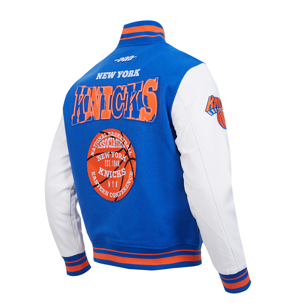 NBA NEW YORK KNICKS MEN'S VARSITY JACKET (ROYAL/ORANGE/ROYAL)