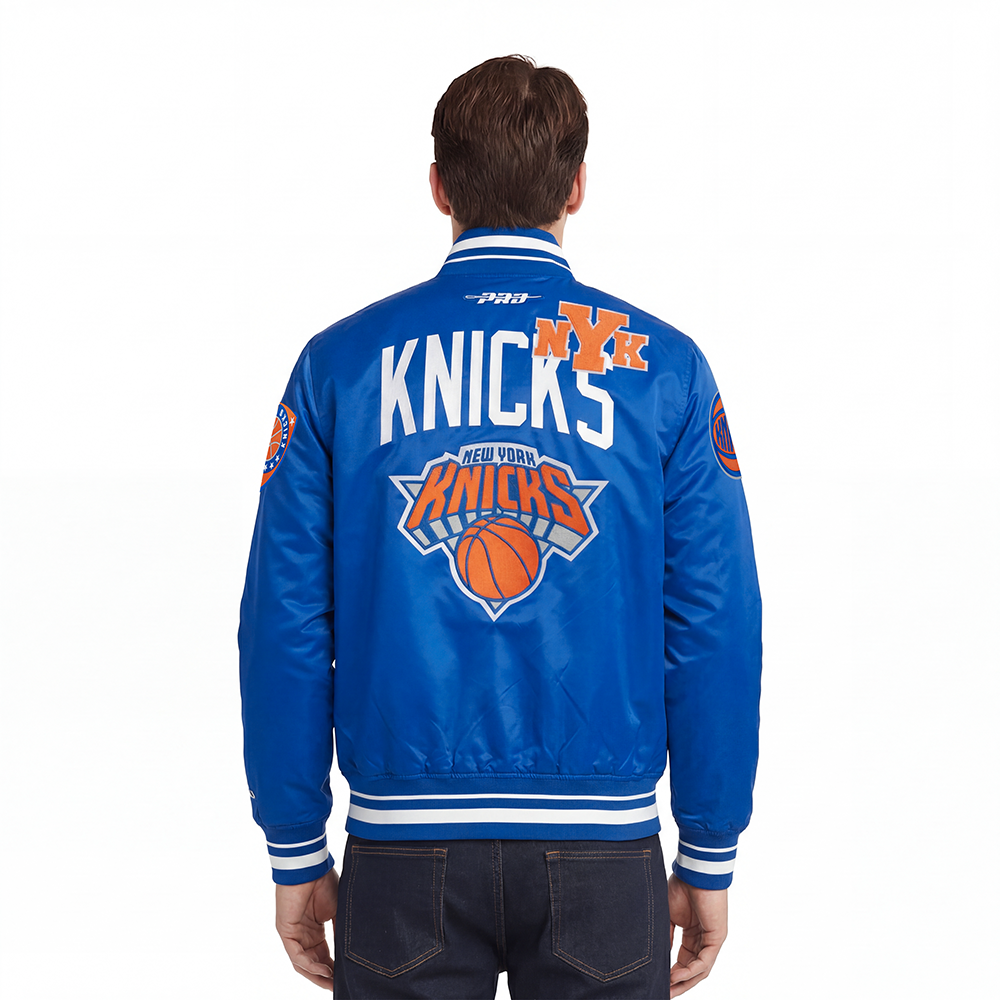 NBA NEW YORK KNICKS LETTERMAN MEN'S SATIN JACKET (ROYAL BLUE)