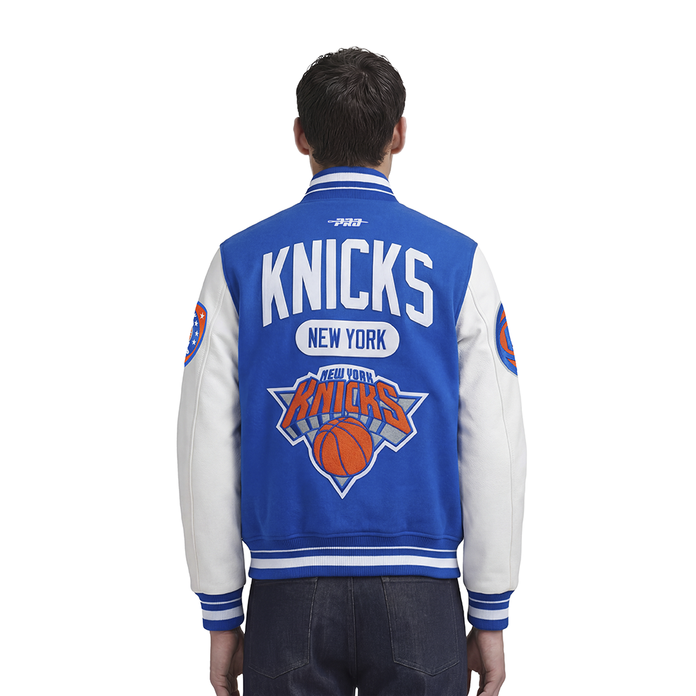 NBA NEW YORK KNICKS LETTERMAN MEN'S VARSITY JACKET (ROYAL BLUE/WHITE)