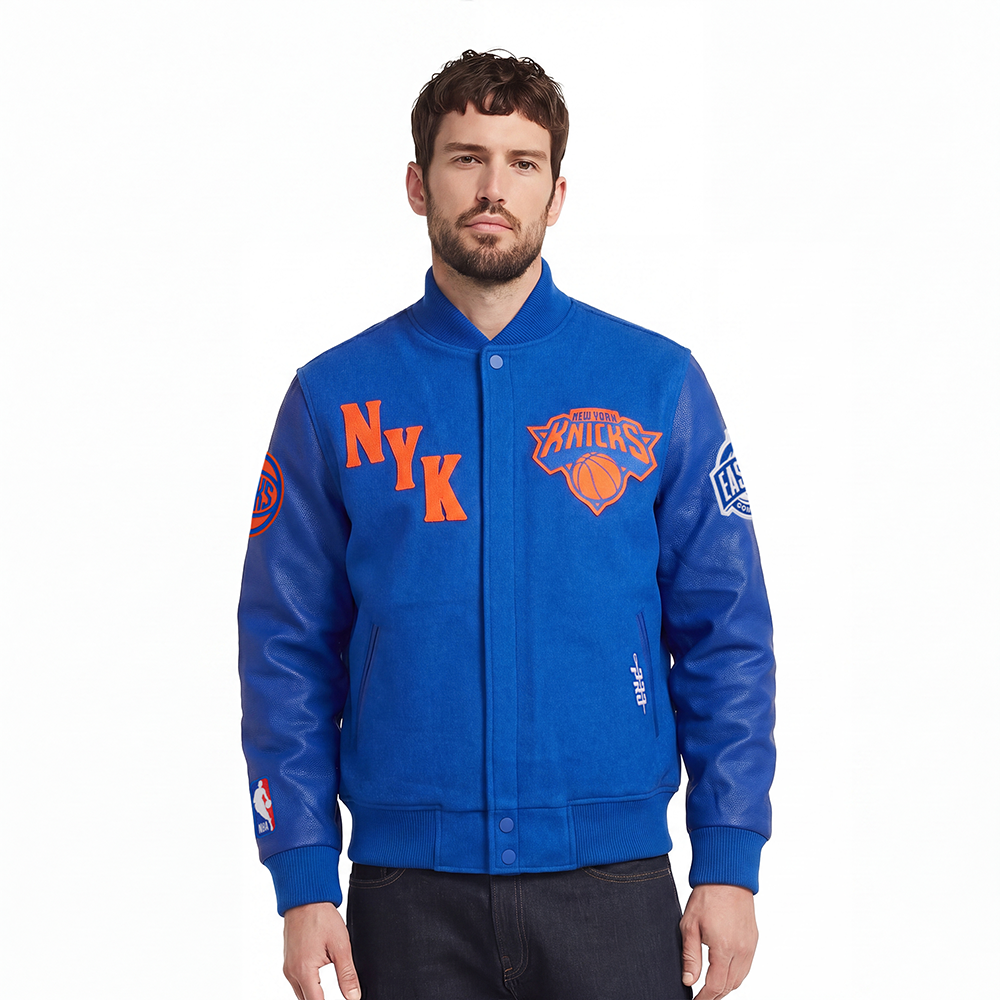 NBA NEW YORK KNICKS FIRST TEAM MEN'S VARSITY JACKET (ROYAL BLUE)