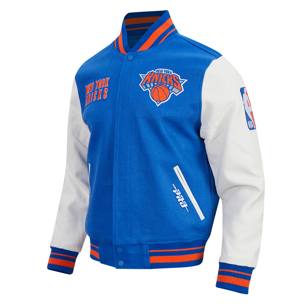 NBA NEW YORK KNICKS ON TOP MEN'S VARSITY JACKET (ROYAL/ORANGE/ROYAL)
