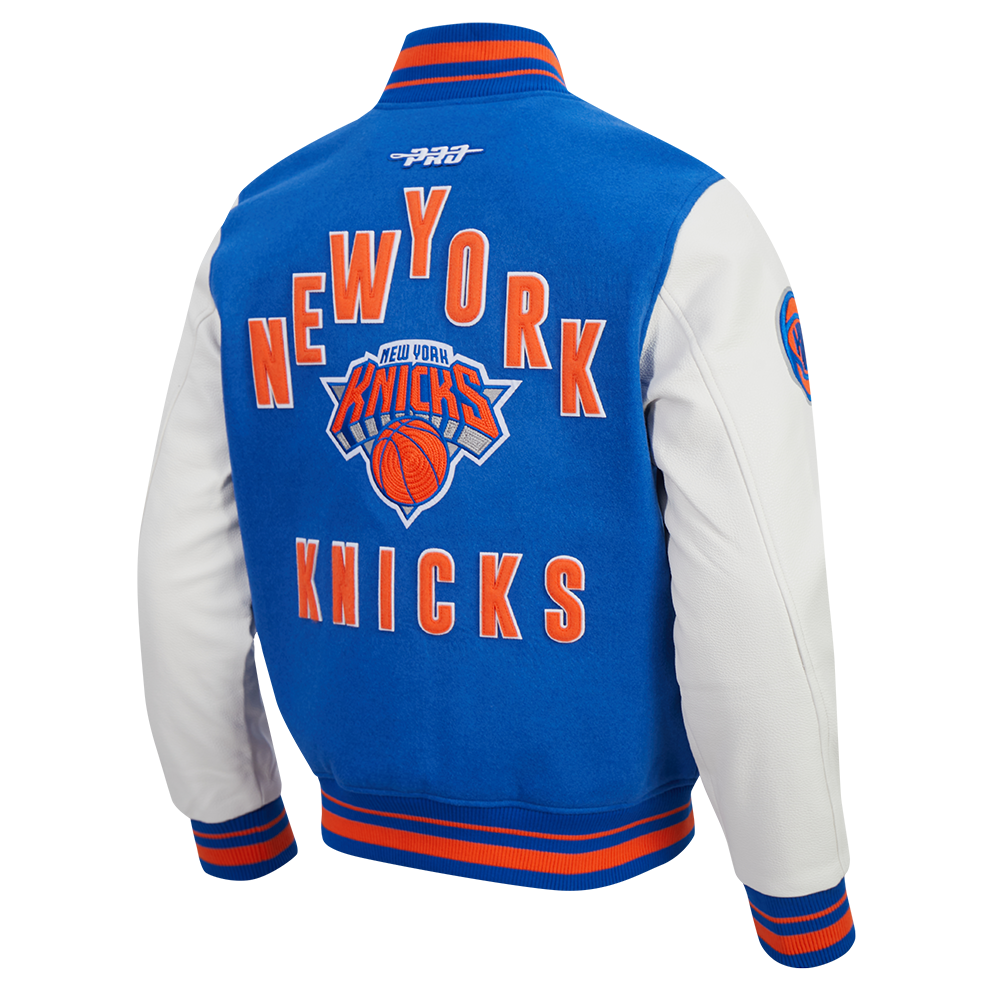 NBA NEW YORK KNICKS ON TOP MEN'S VARSITY JACKET (ROYAL/ORANGE/ROYAL)