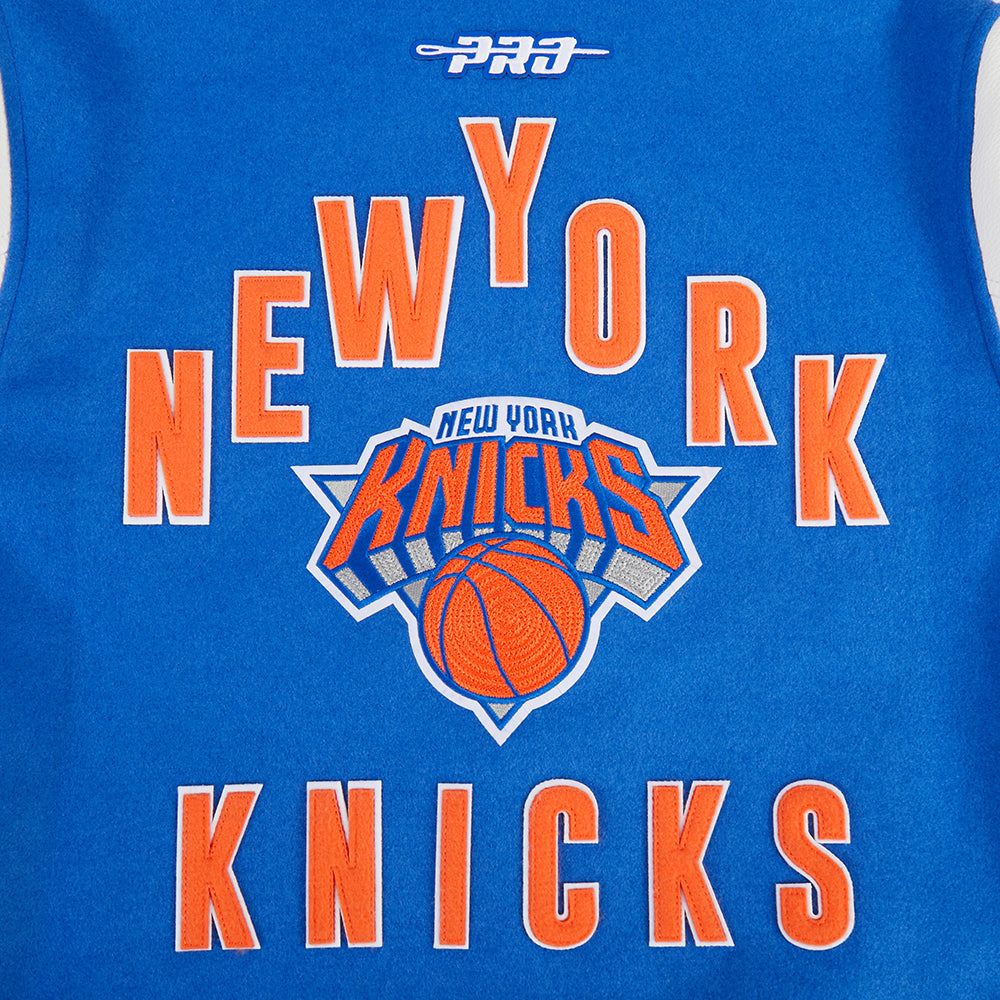 NBA NEW YORK KNICKS ON TOP MEN'S VARSITY JACKET (ROYAL/ORANGE/ROYAL)