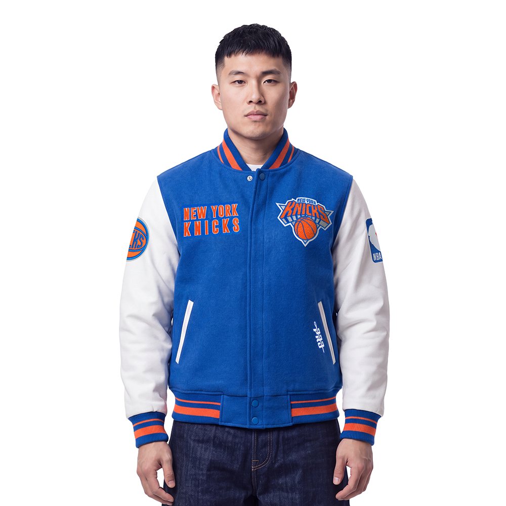 NBA NEW YORK KNICKS ON TOP MEN'S VARSITY JACKET (ROYAL/ORANGE/ROYAL)