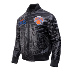 NBA NEW YORK KNICKS PRO PREMIUM MEN'S HEAVY LEATHER JACKET (BLACK)