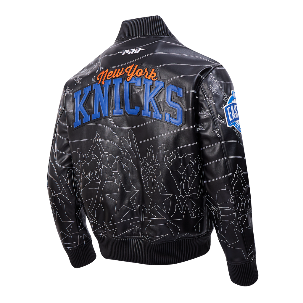 NBA NEW YORK KNICKS PRO PREMIUM MEN'S HEAVY LEATHER JACKET (BLACK)