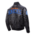 NBA NEW YORK KNICKS PRO PREMIUM MEN'S HEAVY LEATHER JACKET (BLACK)